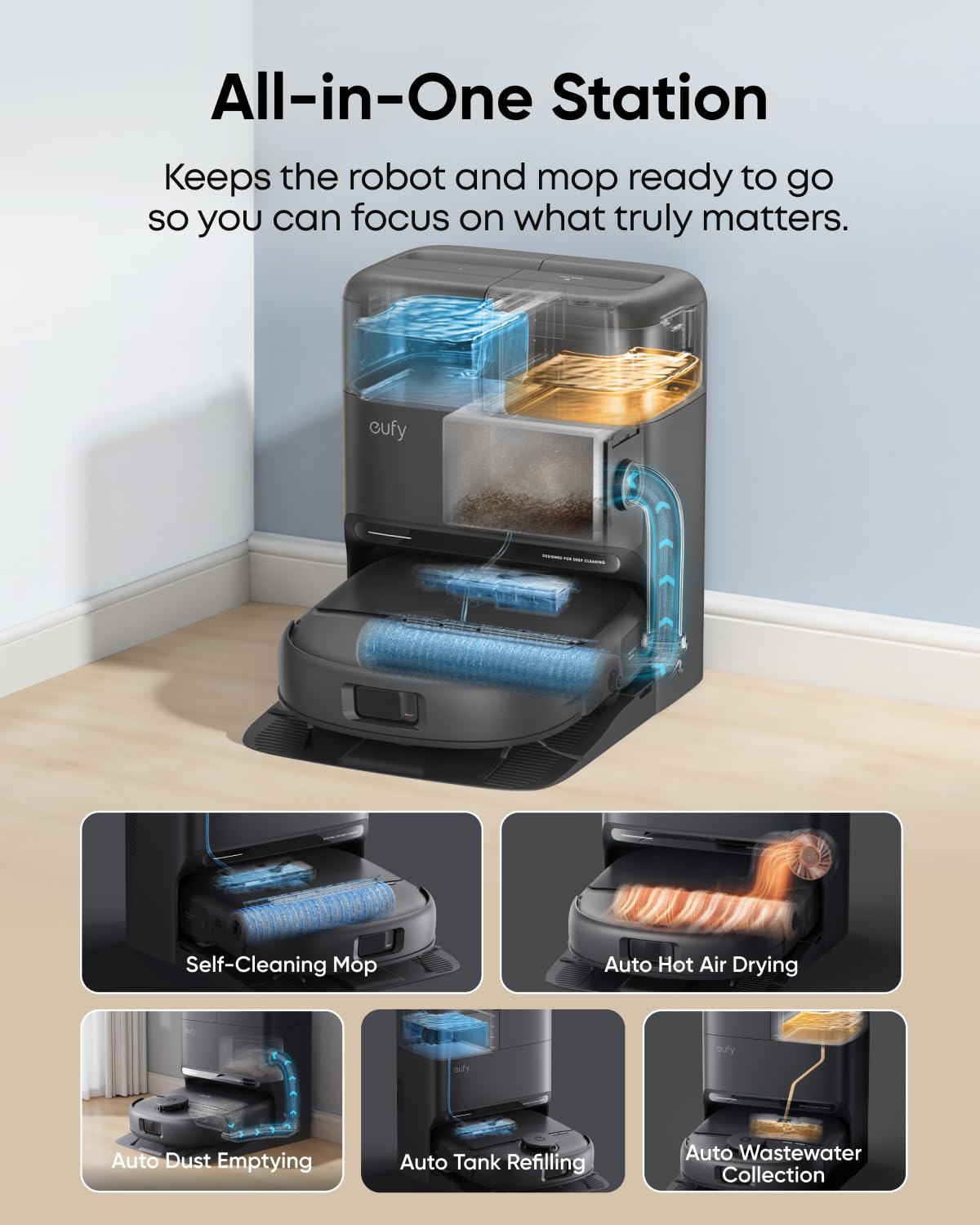 eufy New 2026 Robot Vacuum, C28 Omni, Upgraded from eufy X10 pro Omni, HydroJet Self-Cleaning Roller Mop, 15,000Pa Suction, All-in-1 Station,Tangle-Free,Auto Mop Washing&Drying, AI Obstacle Avoidance - Available at All In One Marketplace Canada