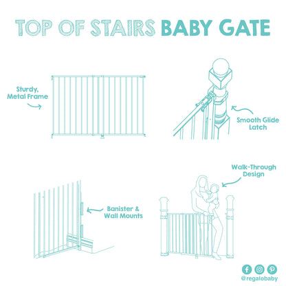 Regalo 2-in-1 Stairway and Hallway Wall Mounted Baby Gate, Includes Banister and Wall Mounting Kit, White 🍁 All In One Marketplace Canada