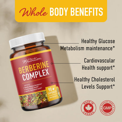 Berberine HCL Supplement | 1000mg | High Potency | Support Glucose Metabolism & Cardiovascular Health | 500mg Per Capsule | With Bitter Melon | Non-GMO, Third-Party Tested | 90 Ct. (45-Day Supply) - Available at All In One Marketplace Canada
