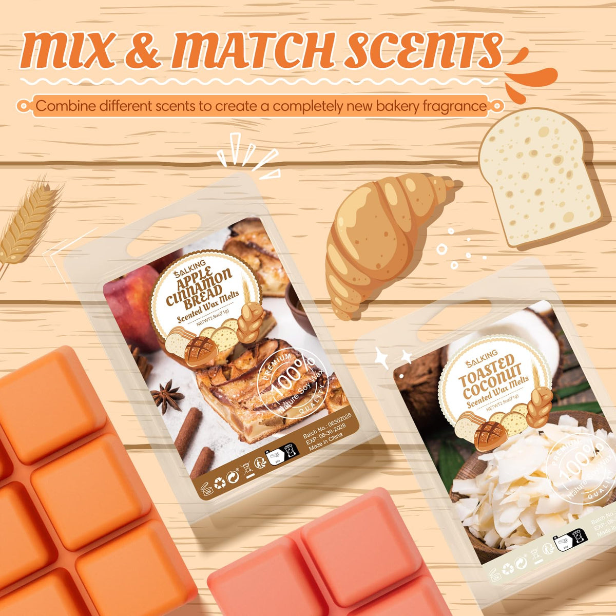 Bakery Scented Wax Melts, Soy Wax Melts, Strong Scented Wax Cubes Gift Set for Wax Warmer, Chocolate Cookie, Apple Bread, Vanilla Almond Biscuit, Donut, Pumpkin Pie, Coconut, Birthday Cake, Smores 🍁 All In One Marketplace Canada