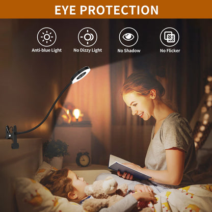iZELL Desk Lamp, LED Reading Light with Clamp, 3 Color Modes & 10 Brightness Silicone Flexible Arm Book Light for Kids Reading Book in Bed at Night Clip on Table, Zoom Meetings - 15.8'' Black