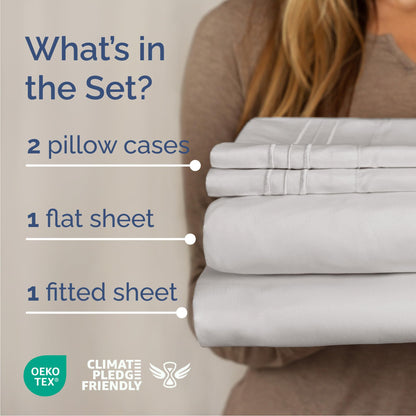 Queen Size 4 Piece Sheet Set - Comfy Breathable & Cooling Sheets - Hotel Luxury Bed Sheets for Women & Men - Deep Pockets, Easy-Fit, Soft & Wrinkle Free Sheets - French Grey Oeko-Tex Bed Sheet Set