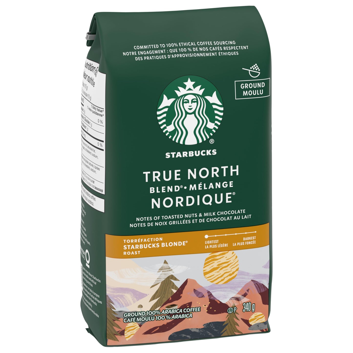 Starbucks True North Light Roast Ground Coffee - 100% Arabica Beans, 340g x 6 Pack (2040g Total)