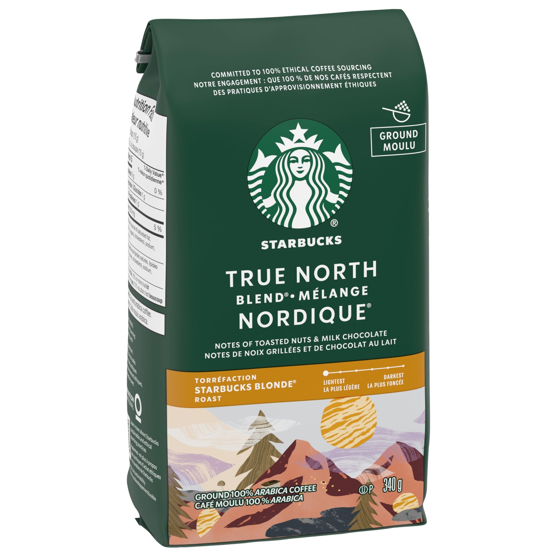 Starbucks True North Light Roast Ground Coffee - 100% Arabica Beans, 340g x 6 Pack (2040g Total)
