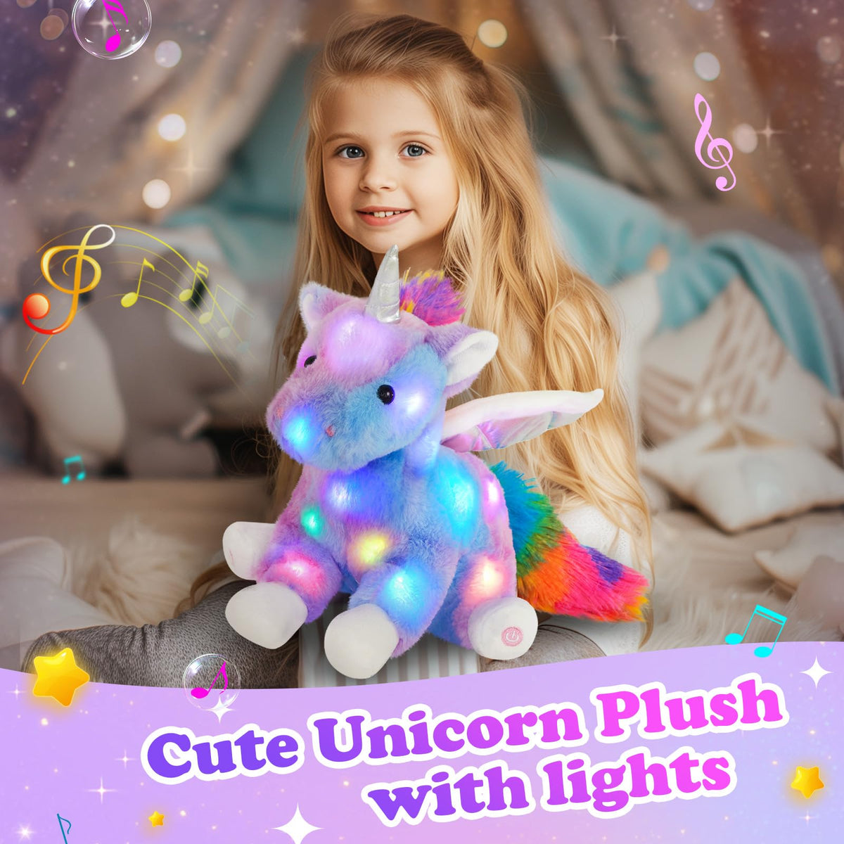 CozyWorld Musical Light up Rainbow Unicorn Stuffed Animal Singing Plush 🍁 All In One Marketplace Canada