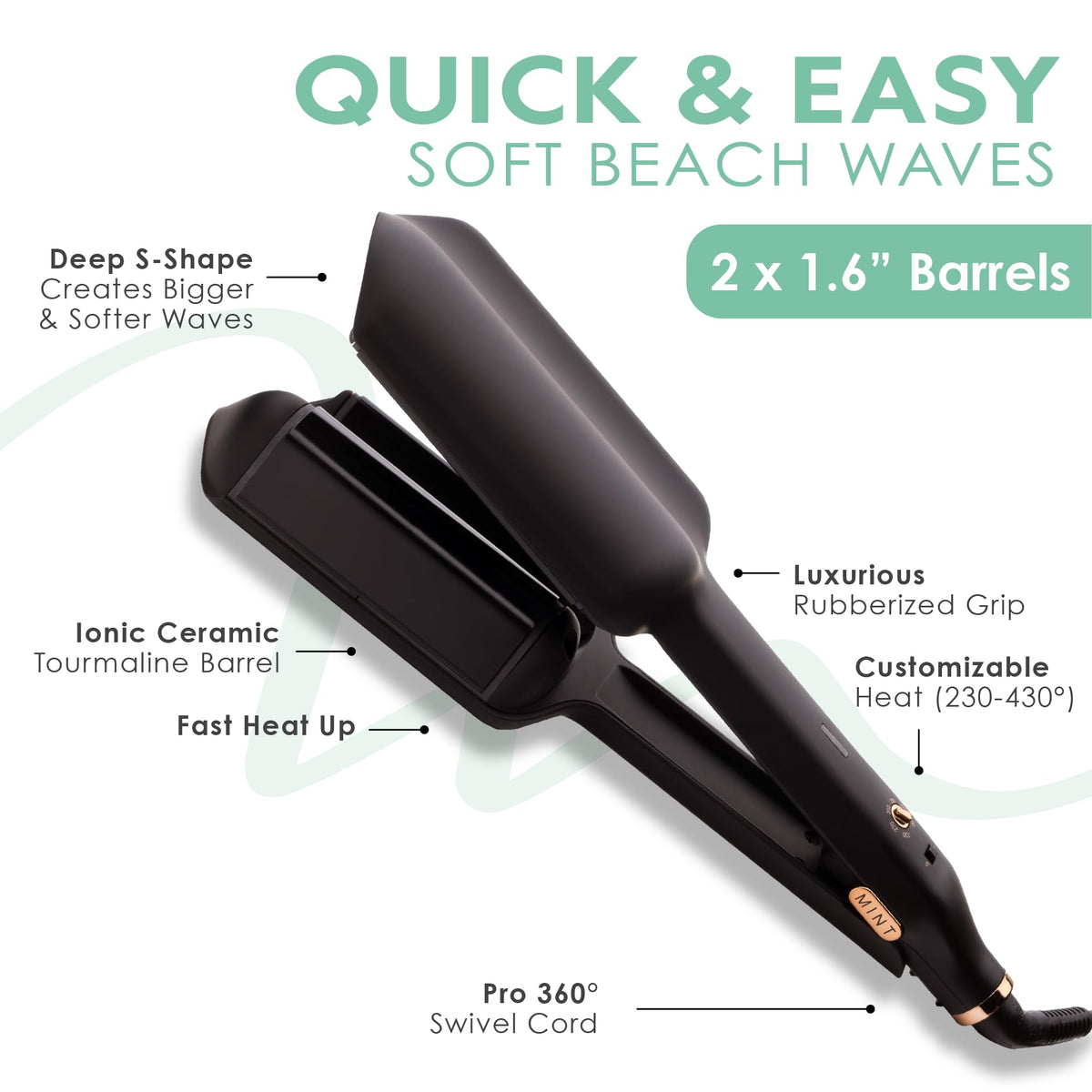 MINT S-Waver Double Barrel Mermaid Hair Waver for Long Hair & Beach Waves