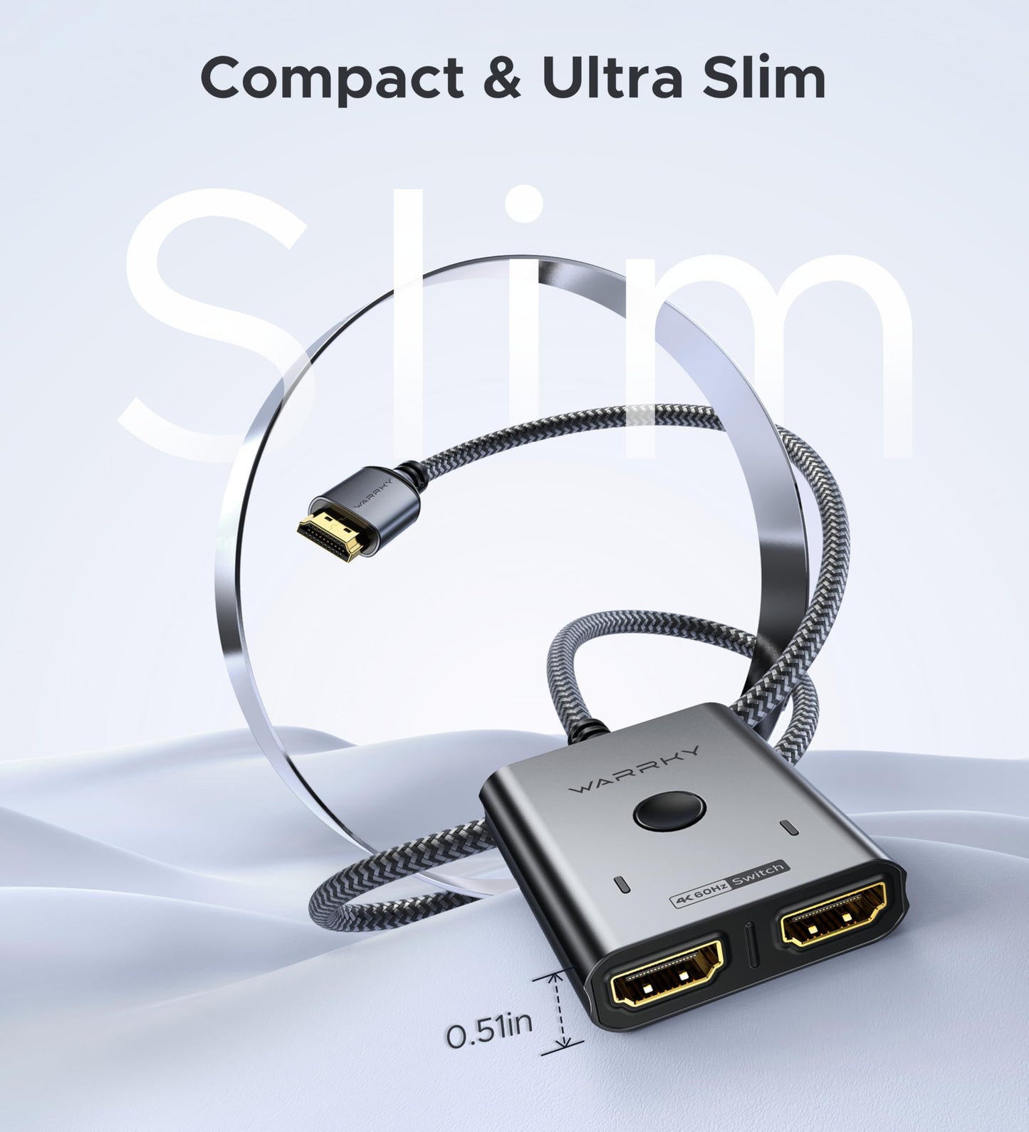 HDMI Switch 4K 60Hz, WARRKY HDMI Switcher 2 in 1 Out [Fixed Braided Cable]