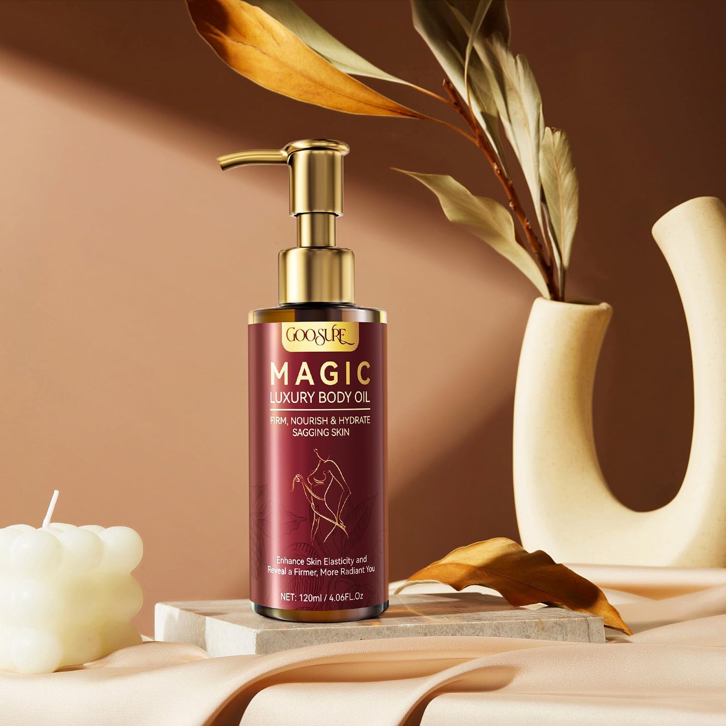 Magic Body Firming Oil, Natural Botanicals Firming Body Massage Oil, Fast Absorbing with Cactus Extract & Camellia, Vitamin E, Moisturizer & Hydrating Body Oil with Abdomen&Legs& Full Body, 4.06 Fl oz - Available at All In One Marketplace Canada