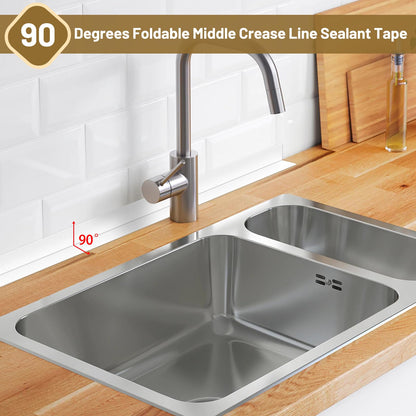 2 Rolls Caulking Tape Waterproof Self Adhesive, Kitchen & Bath Seal Caulk Strip, Self Adhesive Caulk Tape Sealant Strip for Toilet Base, Bathtub Countertop, Wall Floor, with Sealing Tool (126 X 1.5In)