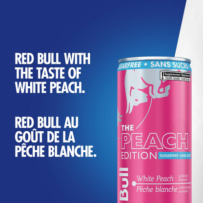 Boisson énergisante Red Bull, Pêche blanche, Sans sucre, 250 ml (lot de 24)