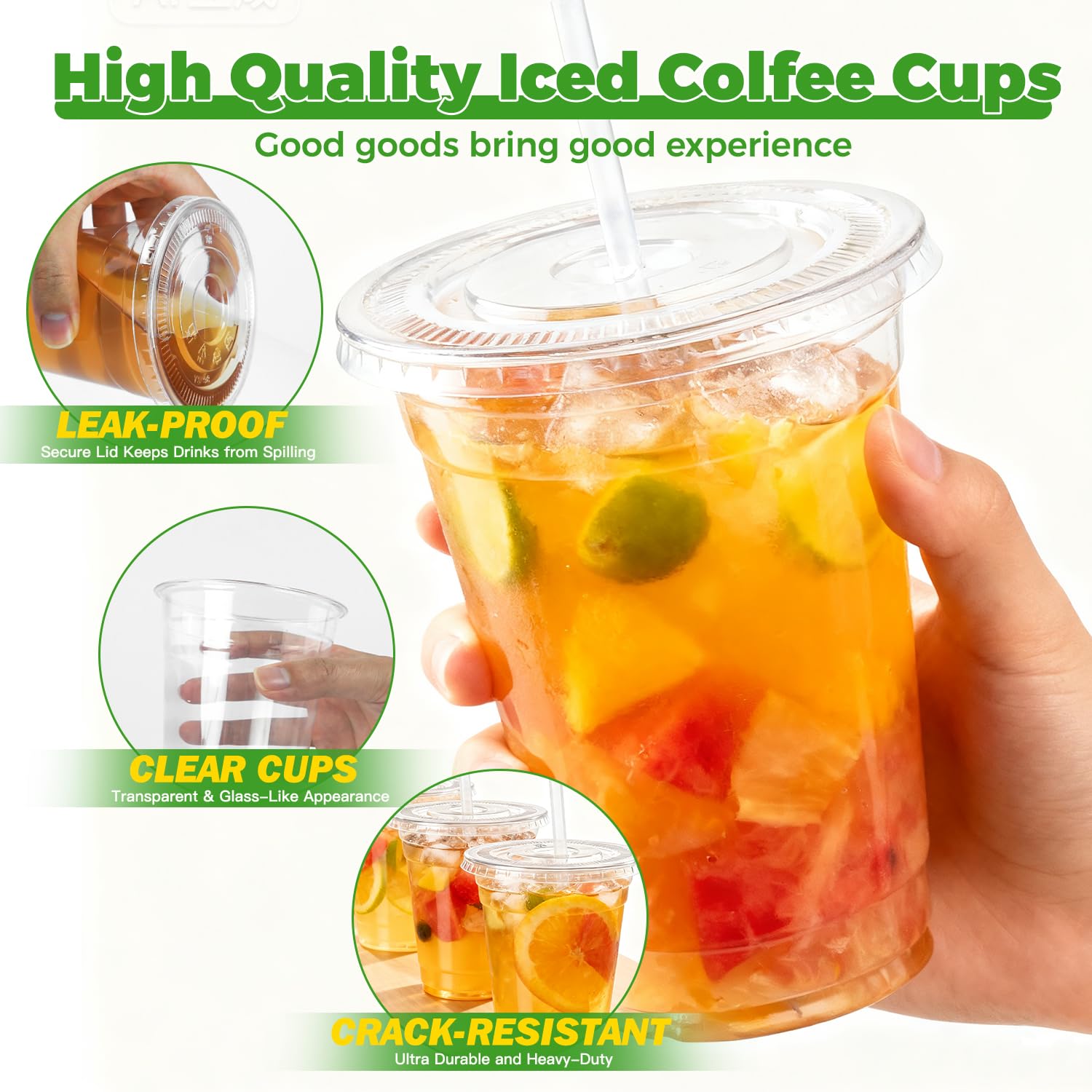Sipthene 16 oz Clear Plastic Cups with Lids and Straws, 50 Set Disposable Coffee Cups for Iced Coffee, Cold Beverages, Smoothies and to-Go Drinks - Available at All In One Marketplace Canada