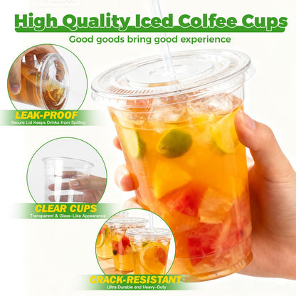 Sipthene 16 oz Clear Plastic Cups with Lids and Straws, 50 Set Disposable Coffee Cups for Iced Coffee, Cold Beverages, Smoothies and to-Go Drinks - Available at All In One Marketplace Canada