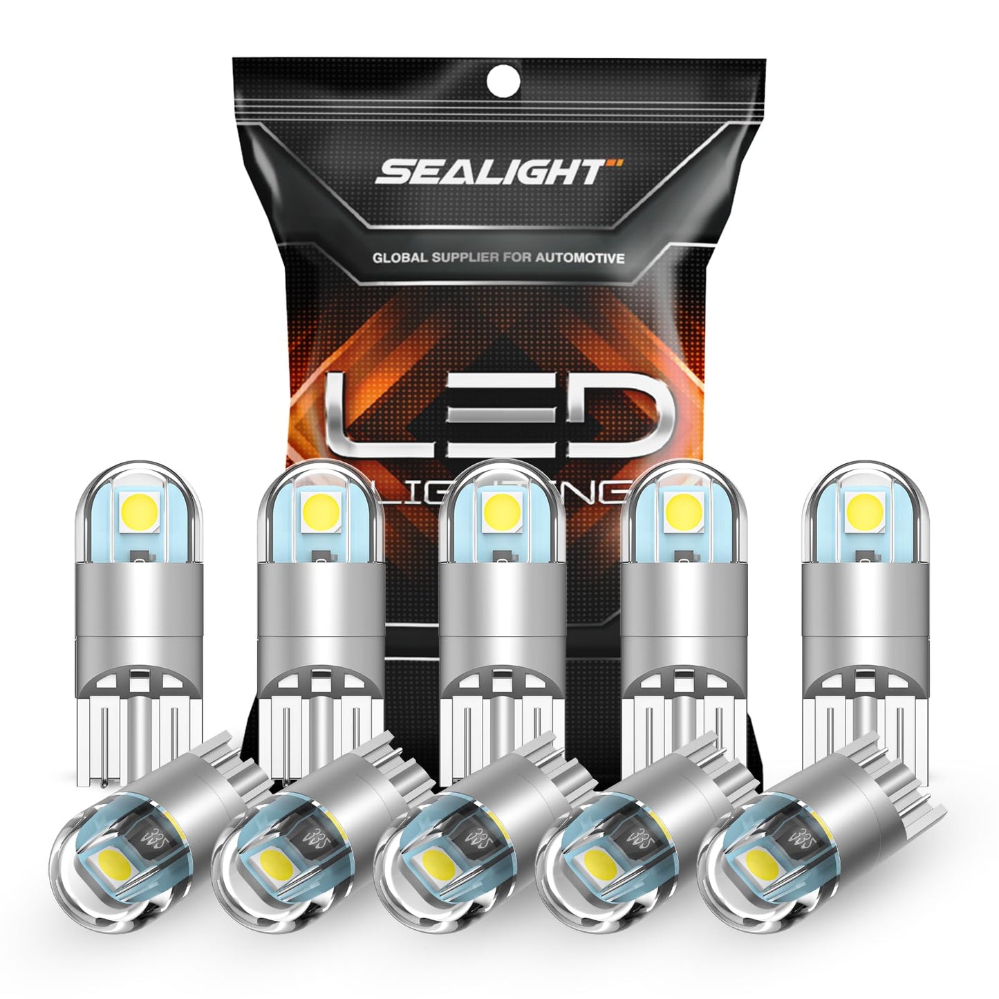 SEALIGHT 194 LED Bulbs 6000K White, 168 2825 T10 W5W 3030 Bright LED Chips, Dome Light, Map Light, Door Light, Courtesy Light, License Plate Light, Pack of 10 SEALIGHT