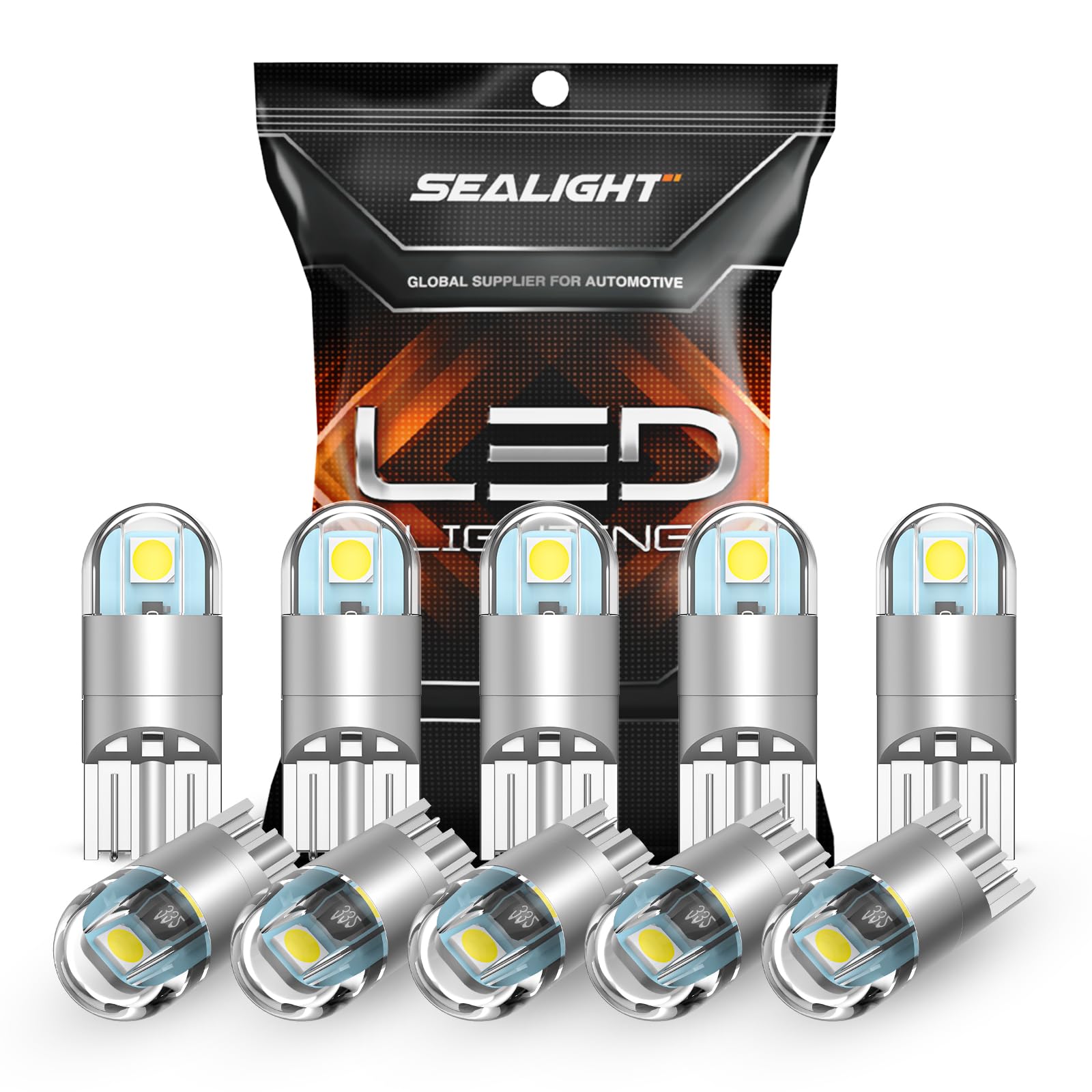 SEALIGHT 194 LED Bulbs 6000K White, 168 2825 T10 W5W 3030 Bright LED Chips, Dome Light, Map Light, Door Light, Courtesy Light, License Plate Light, Pack of 10 SEALIGHT