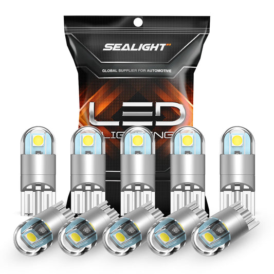 SEALIGHT 194 LED Bulbs 6000K White, 168 2825 T10 W5W 3030 Bright LED Chips, Dome Light, Map Light, Door Light, Courtesy Light, License Plate Light, Pack of 10 SEALIGHT