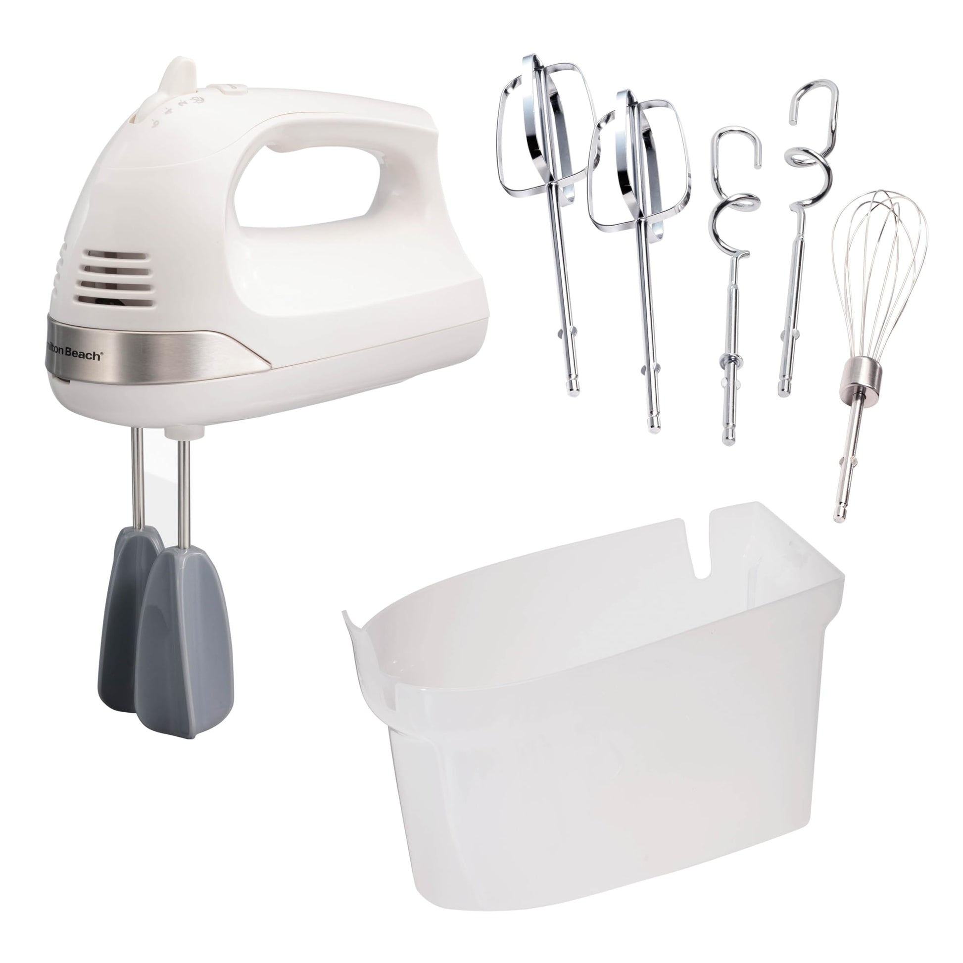 Hamilton Beach 6-Speed Electric Hand Mixer for Baking, 275W, Easy Clean Beaters, Dough Hooks, Whisk, Snap-On Storage Case, White (62636J) Hamilton Beach
