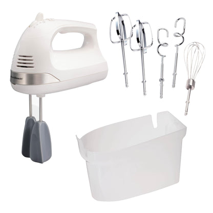 Hamilton Beach 6-Speed Electric Hand Mixer for Baking, 275W, Easy Clean Beaters, Dough Hooks, Whisk, Snap-On Storage Case, White (62636J) Hamilton Beach