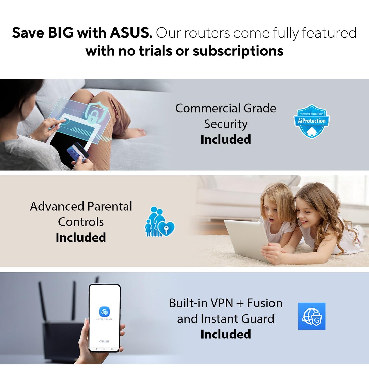 ASUS RT-AX1800S Dual Band WiFi 6 Extendable Router, Subscription-Free Network Security, Parental Control, Built-in VPN, AiMesh Compatible, Gaming & Streaming, Smart Home Asus