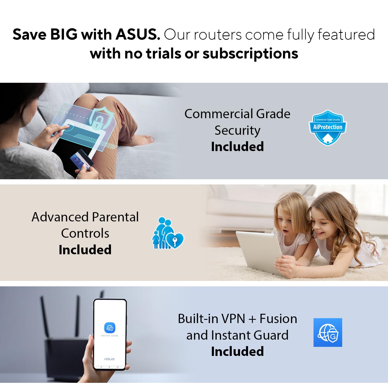ASUS RT-AX1800S Dual Band WiFi 6 Extendable Router, Subscription-Free Network Security, Parental Control, Built-in VPN, AiMesh Compatible, Gaming & Streaming, Smart Home Asus