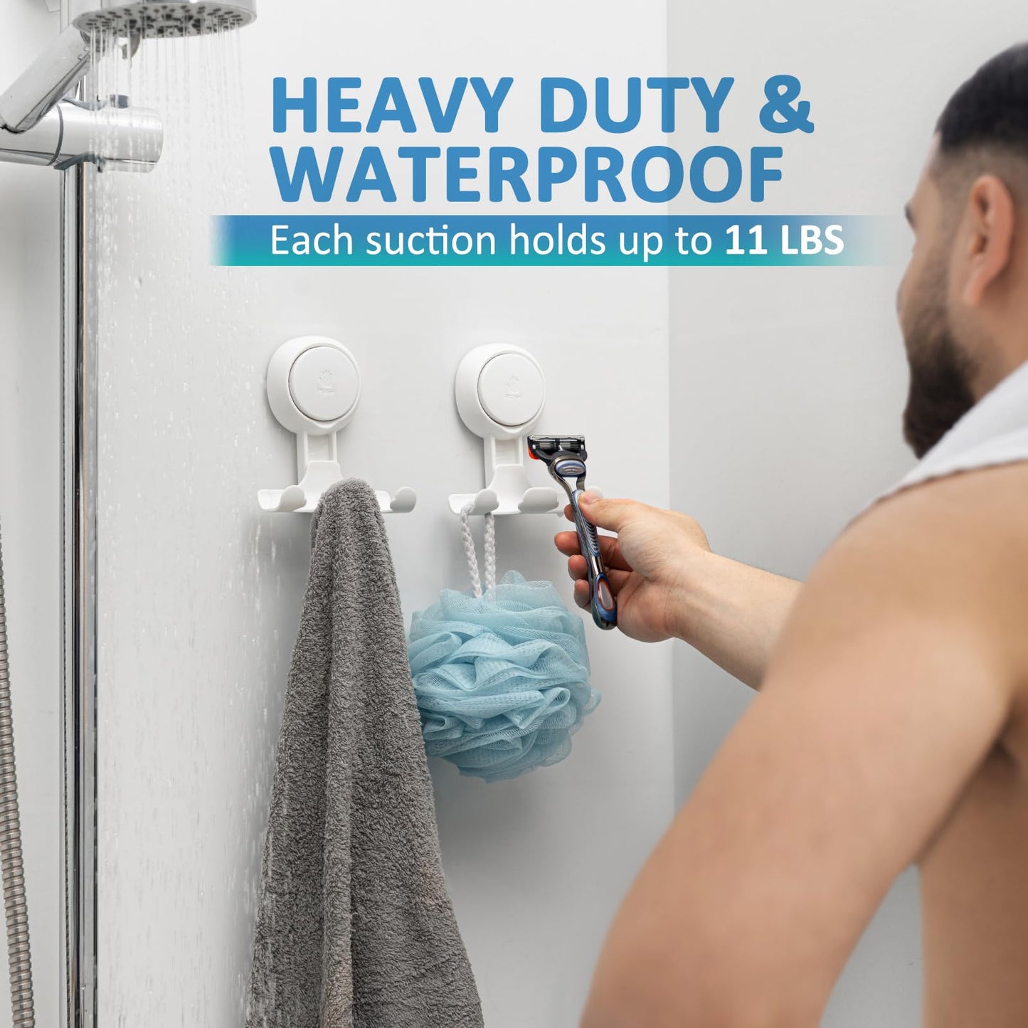 TAILI Shower Razor Holder Suction Cup, Vacuum Hanger Door Hooks for Shower Wall Towel Loofah Sponge Bathroom, Removable Waterproof, White, 2 Pack - Available at All In One Marketplace Canada
