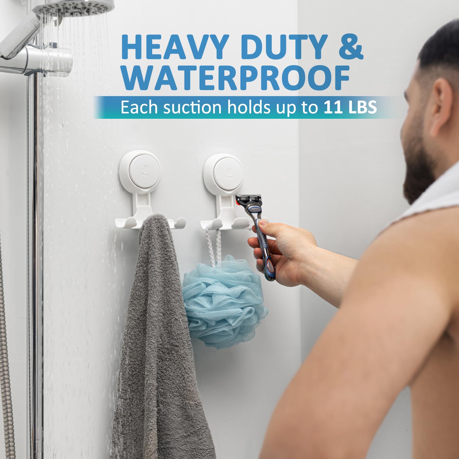 TAILI Shower Razor Holder Suction Cup, Vacuum Hanger Door Hooks for Shower Wall Towel Loofah Sponge Bathroom, Removable Waterproof, White, 2 Pack - Available at All In One Marketplace Canada