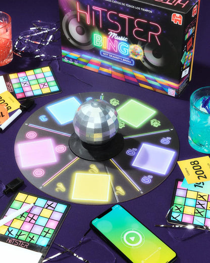 HITSTER Bingo – Music Party Game with Disco Ball, 225 Music Cards & Wipe-Off Boards – Interactive Quiz Game for Adults & Teens 16+