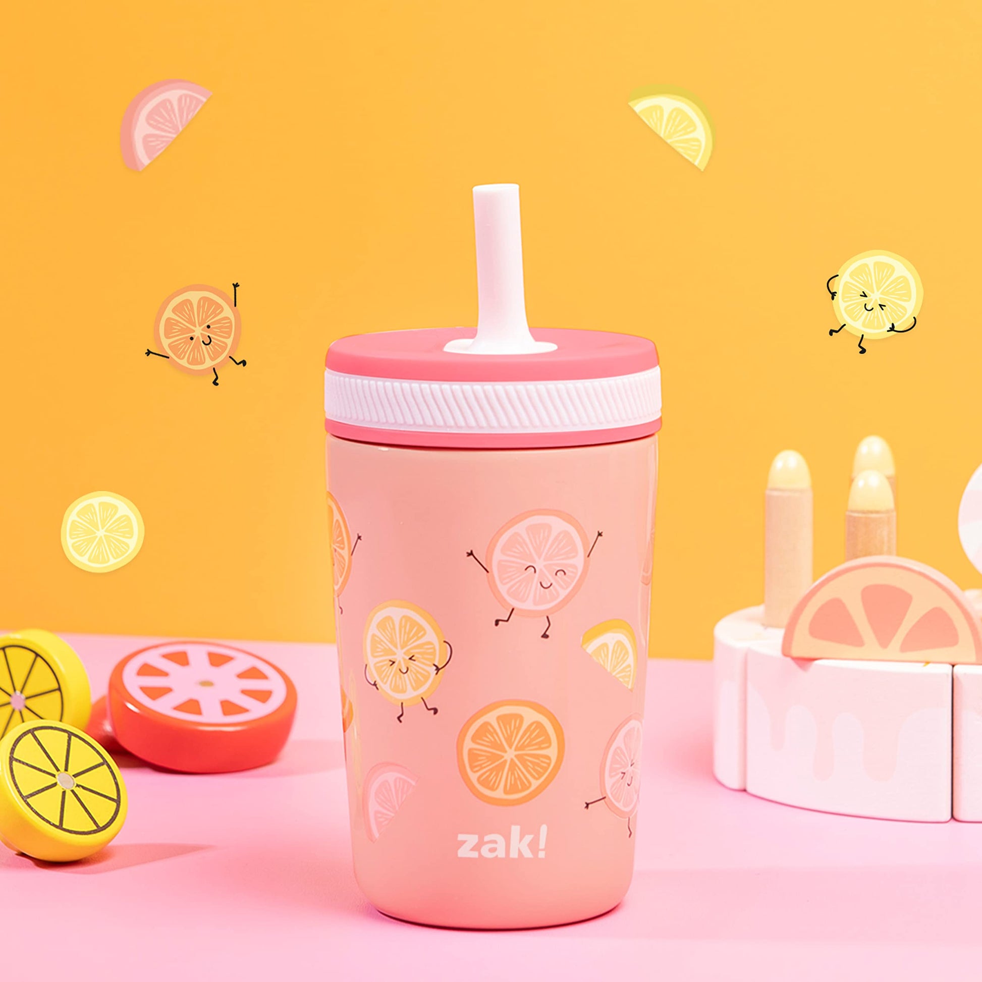 Zak Designs Happy Fruit Kelso 12oz Stainless Steel Leak-Proof Toddler Cup Zak Designs