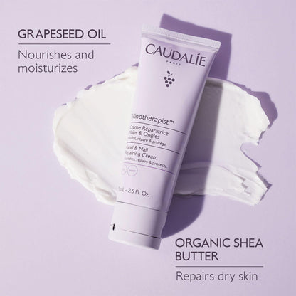 Caudalie Vinotherapist Hand and Nail Cream with Shea Butter and Grapeseed Oil, Vegan and Dermatologically Tested - 75 mL - Available at All In One Marketplace Canada