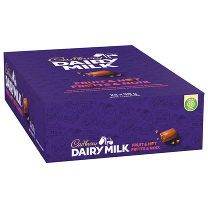 CADBURY DAIRY MILK Fruit & Nut Chocolate Bar - 24 Pack (38g each, 912g total) - Canadian Made