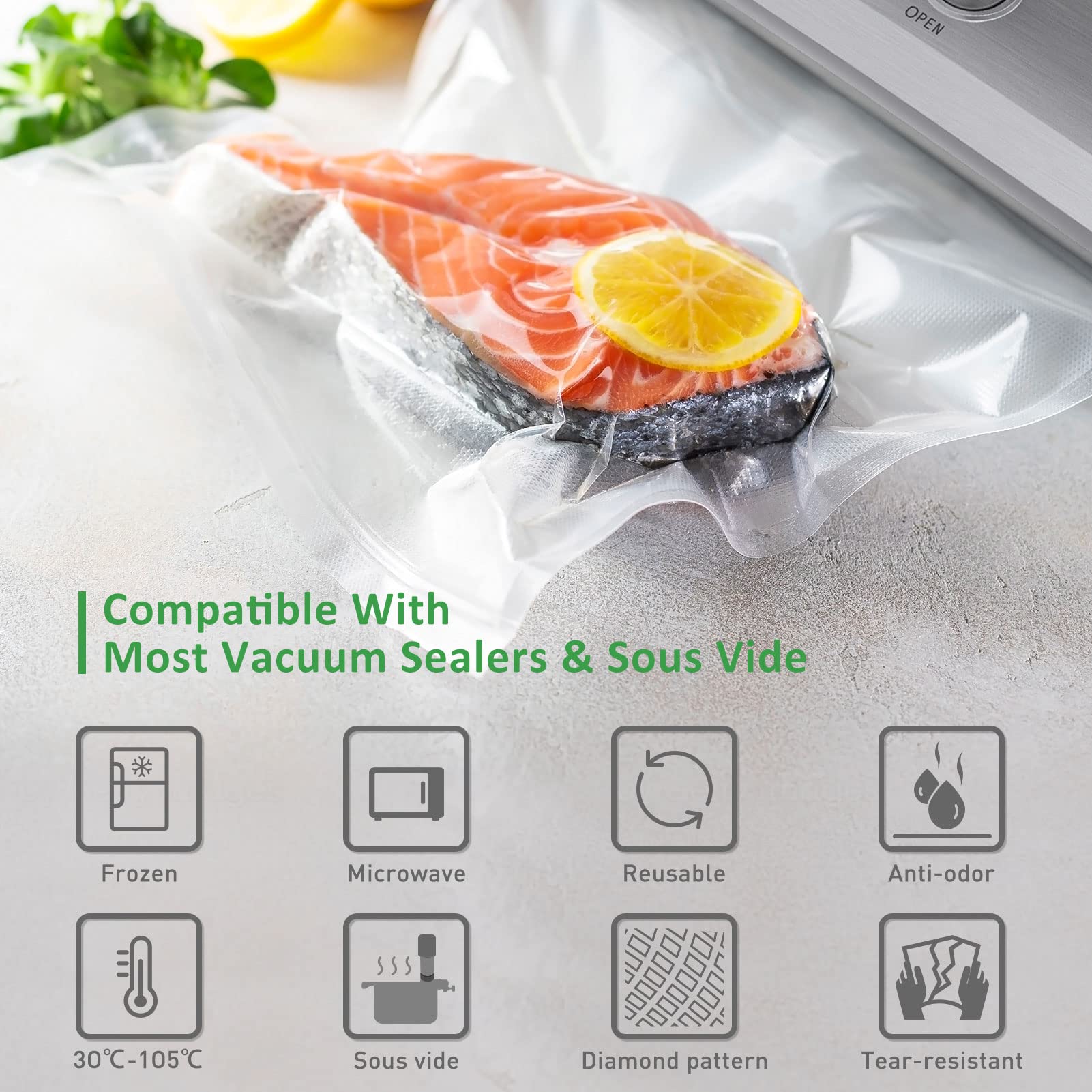 Food Vacuum Sealer Bag Rolls: KitchenBoss 6 Rolls Food Saver Bags,6 8 11 inch Sous Vide Bags Rolls with BPA Free, Commercial Grade Vac seal Bags for All Vacuum Sealer - Available at All In One Marketplace Canada