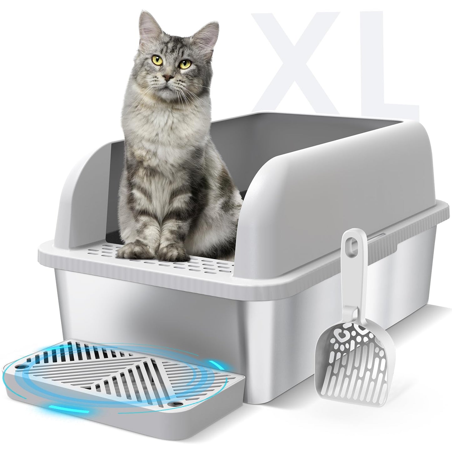 Suzzipaws XL Enclosed Stainless Steel Cat Litter Box for Big Cats suzzipaws