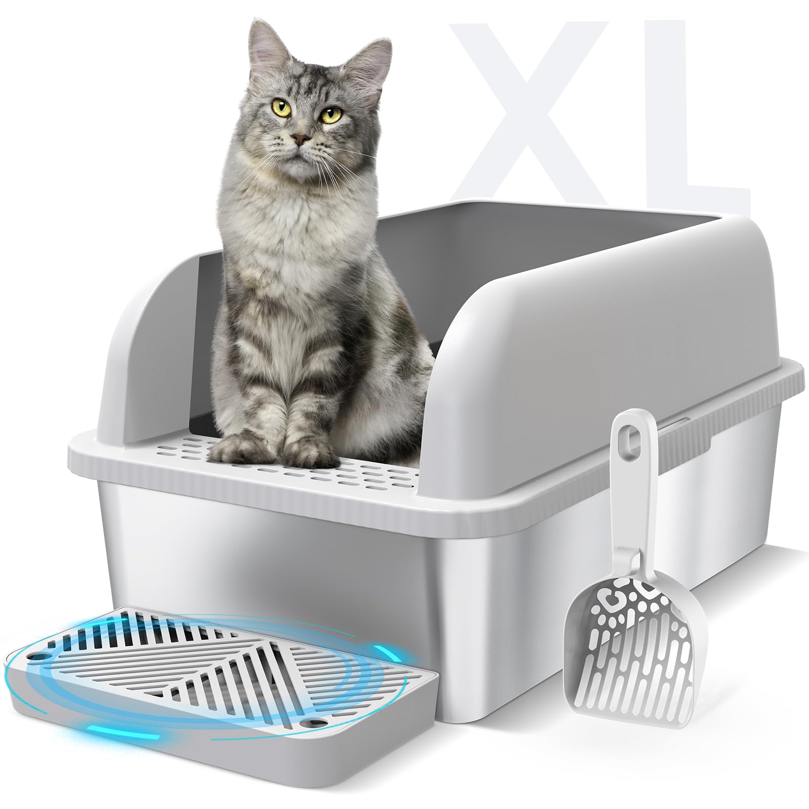 Suzzipaws XL Enclosed Stainless Steel Cat Litter Box for Big Cats suzzipaws