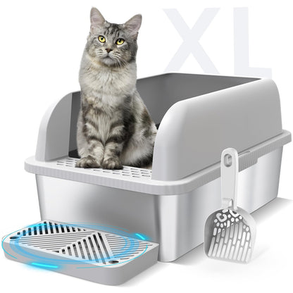 Suzzipaws XL Enclosed Stainless Steel Cat Litter Box for Big Cats suzzipaws
