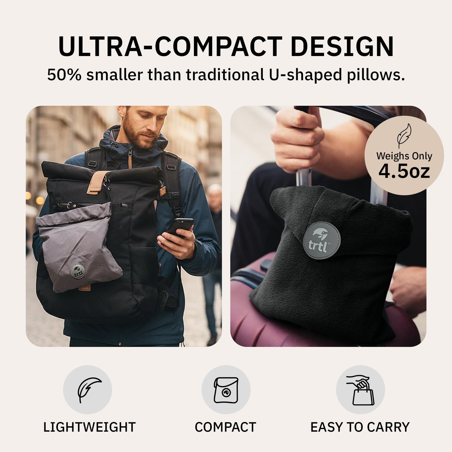 trtl Travel Pillow - Airplane Pillow for Neck and Shoulder Support - Soft, Lightweight, Machine-Washable Travel Pillows for Airplanes - Black - Available at All In One Marketplace Canada