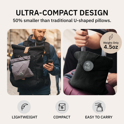 trtl Travel Pillow - Airplane Pillow for Neck and Shoulder Support - Soft, Lightweight, Machine-Washable Travel Pillows for Airplanes - Black - Available at All In One Marketplace Canada