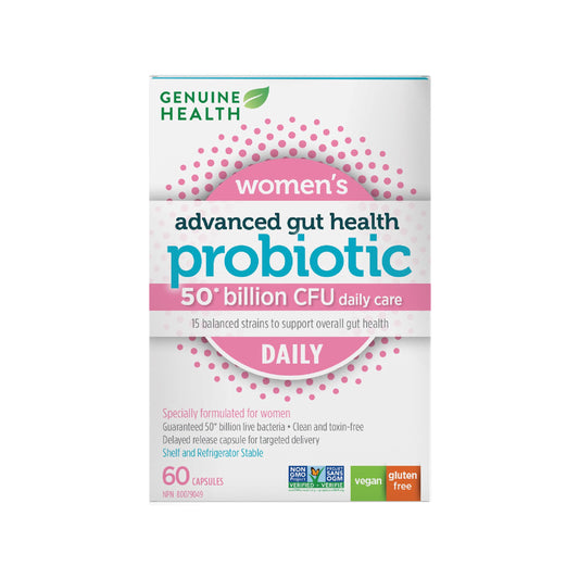 Genuine Health Advanced Gut Health Probiotic Women's Daily 50 Billion CFU - Healthy Digestion & Gut Flora Support - Women’s Probiotic - Vegan, Gluten-Free & Non-GMO - 60 Capsules (60 Servings) - Available at All In One Marketplace Canada