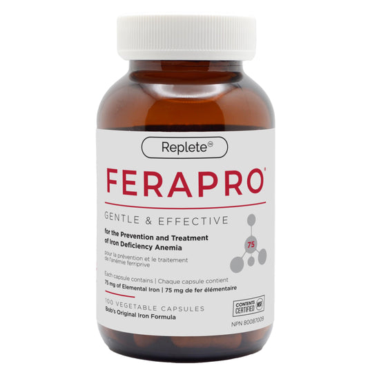 FERAPRO 75 Targeted Iron Support 75 mg Elemental Iron with Vitamin C Methylcobalamin 5-MTHF Glycine 100 Capsules Vegan Clean Label - Available at All In One Marketplace Canada