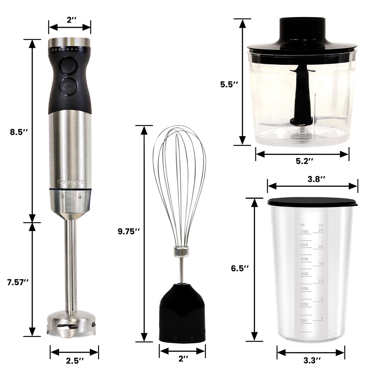 Kenmore Variable Speed Hand Blender Set with Food Chopper & Whisk