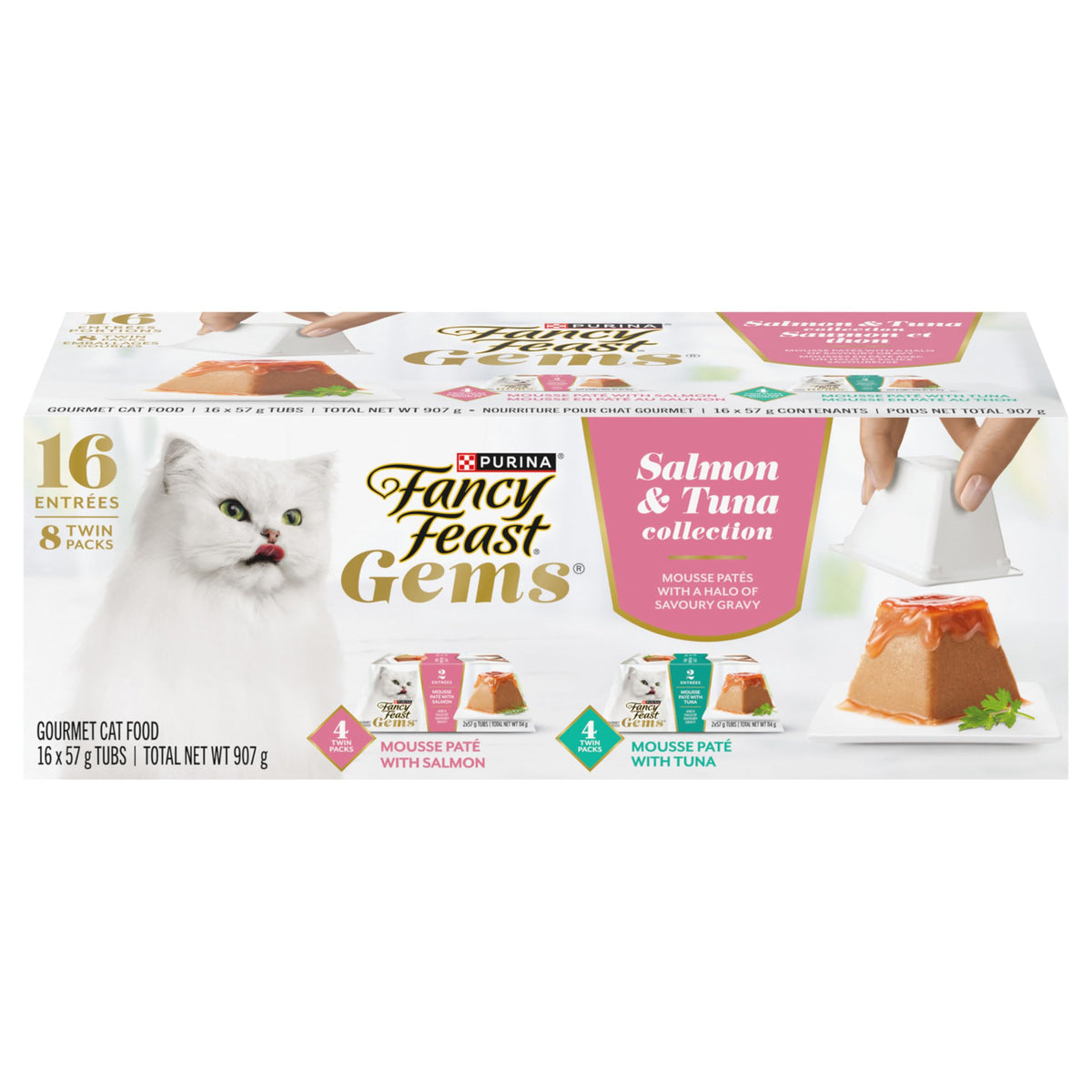 Fancy Feast Gems Wet Cat Food, Mousse Pâté Salmon & Tuna 57g (2 Pack x 8)