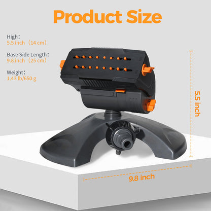 Diivoo Mini Turbo Oscillating Sprinkler, Garden Sprinkler with Large Base, Water Sprinkler for Yard, Adjustable Width, Range and Flow Rate, 16 Nozzles, Grey