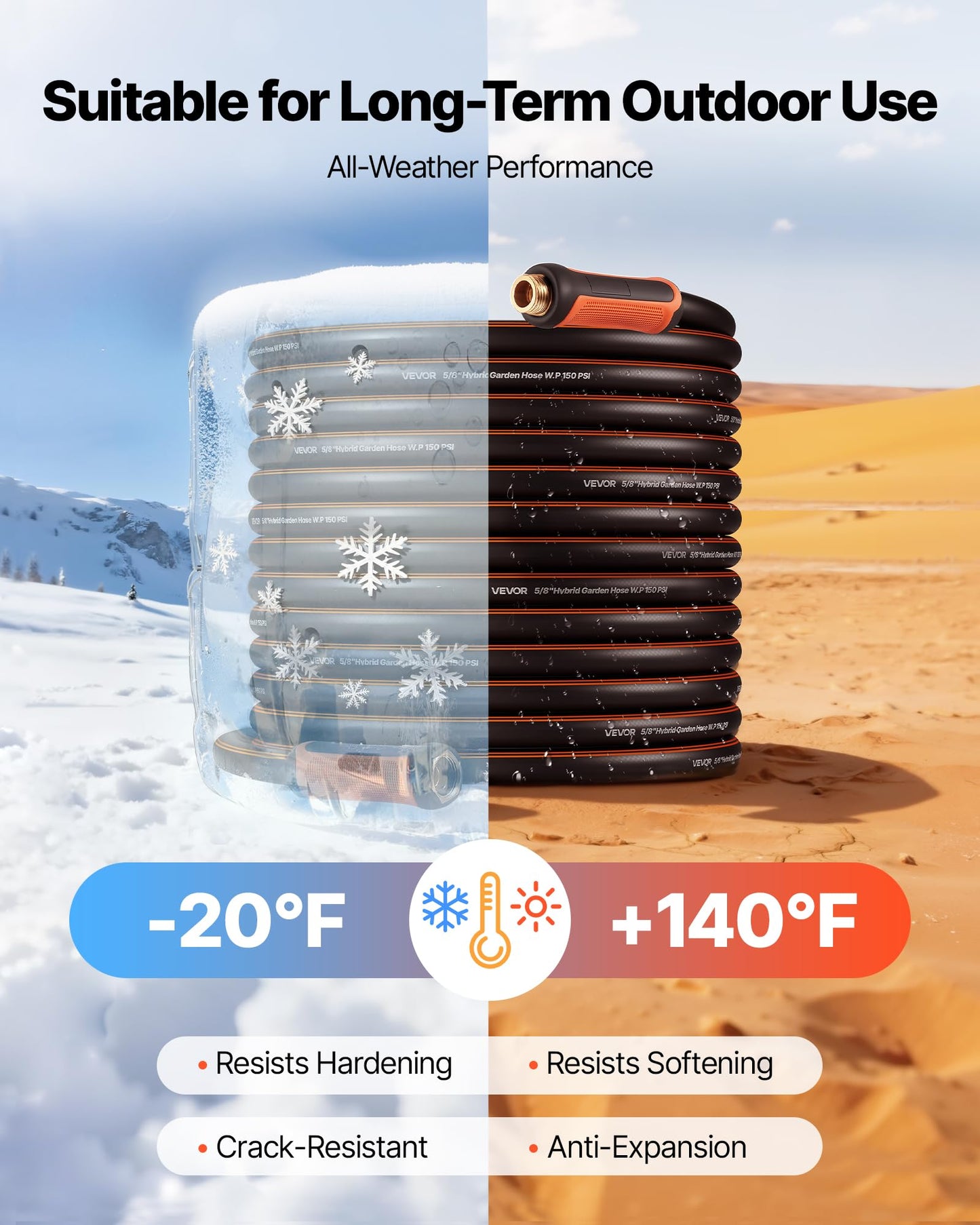VEVOR Garden Hose, 100 ft 5/8" Heavy Duty 4-Layer Rubber Water Hose, 150PSI Working & 600PSI Burst, Flexible & Non-Kink Outdoor Waterhose with 3/4" Fitting, Lightweight Hoses for Gardening Cleaning 🍁 All In One Marketplace Canada