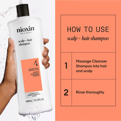 Nioxin System 4 Scalp + Hair Shampoo - Hair Thickening Shampoo For Damaged Hair with Progressed Thinning, 16.9 fl oz (Packaging May Vary) NIOXIN