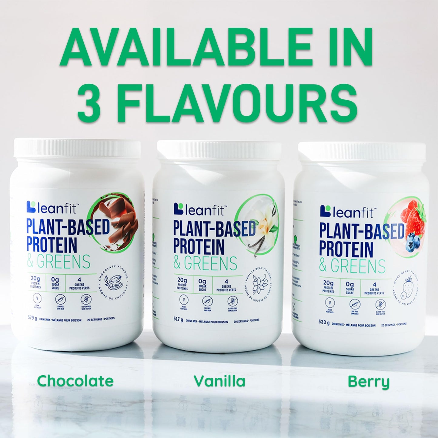LeanFit Plant-Based Protein & Greens Powder - Natural Chocolate Flavor, 20g Protein + 4 Greens Per Serving, Vegan & Gluten-Free, 20 Servings