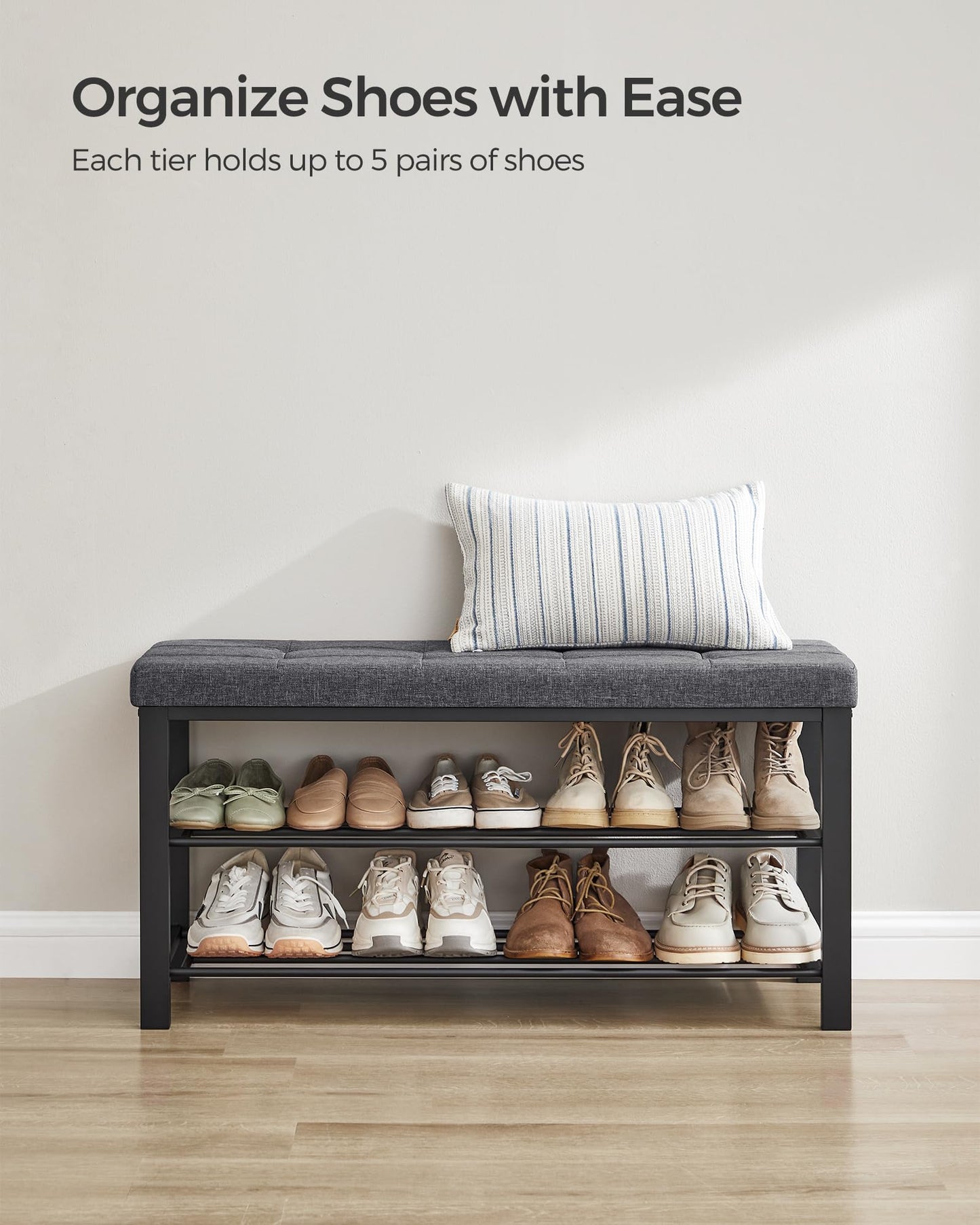 SONGMICS Shoe Storage Bench, Entryway Bench with Cushion SONGMICS