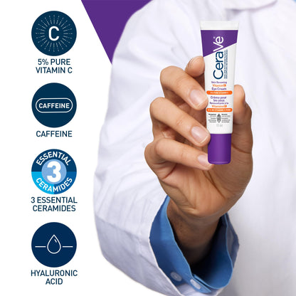 CeraVe Skin Renewing Vitamin C Eye Cream for Dark Circles & Fine Lines with 5% Pure Vitamin C, Hyaluronic Acid, & Caffeine, Hydrating & Brightening Anti-Aging Eye Treatment, Fragrance-Free, 15mL - Available at All In One Marketplace Canada