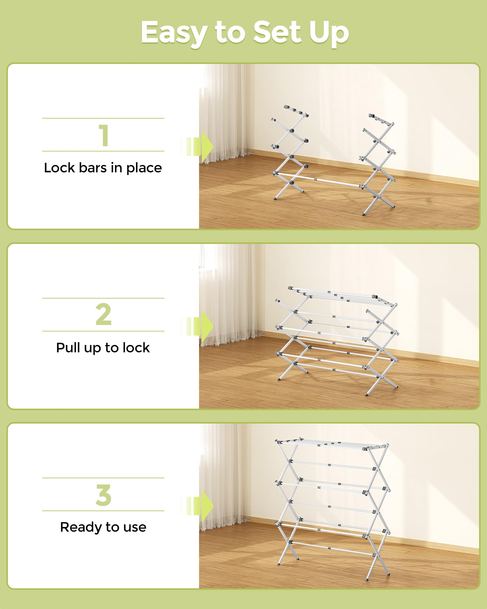 APEXCHASER Clothes Drying Rack, Expandable Drying Rack Clothes, Collapsible 3 Tiers Foldable Laundry Rack Indoor, for Baby Clothe Towels Bibs, White, 37.6inch - Available at All In One Marketplace Canada