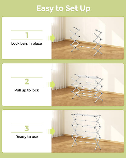 APEXCHASER Clothes Drying Rack, Expandable Drying Rack Clothes, Collapsible 3 Tiers Foldable Laundry Rack Indoor, for Baby Clothe Towels Bibs, White, 37.6inch - Available at All In One Marketplace Canada