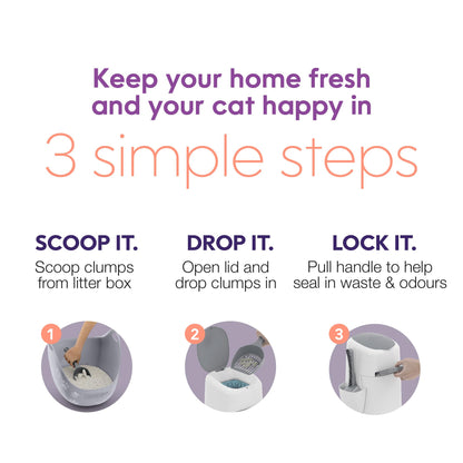 Litter Genie Style Pail - Cat Litter Waste Disposal System with Square Pail Refill Bag - Compatible with Standard and Jumbo Litter Genie Refill