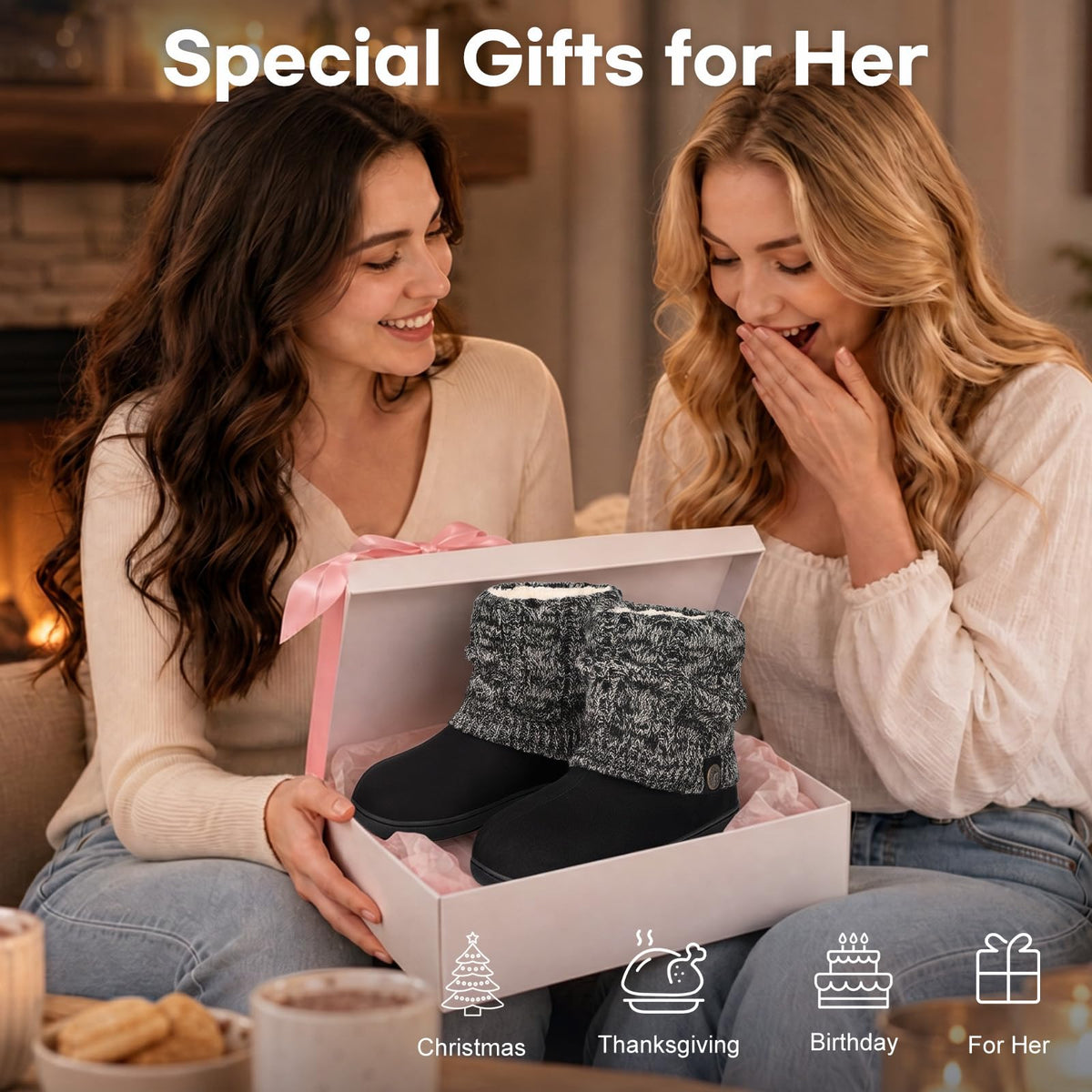 FamilyFairy Women's Bootie Slippers Warm Winter Boots Black, 7-8 🍁 All In One Marketplace Canada