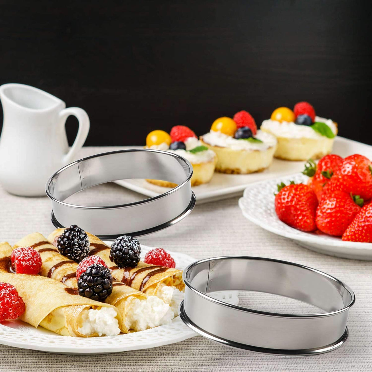 FANGSUN 4 Inch English Muffin Rings, Stainless Steel Crumpet Rings, Tart Rings for Baking, Double Rolled Nonstick Round Cake Ring, Metal Pastry Ring Mold for Dessert Food Making Tool 🍁 All In One Marketplace Canada